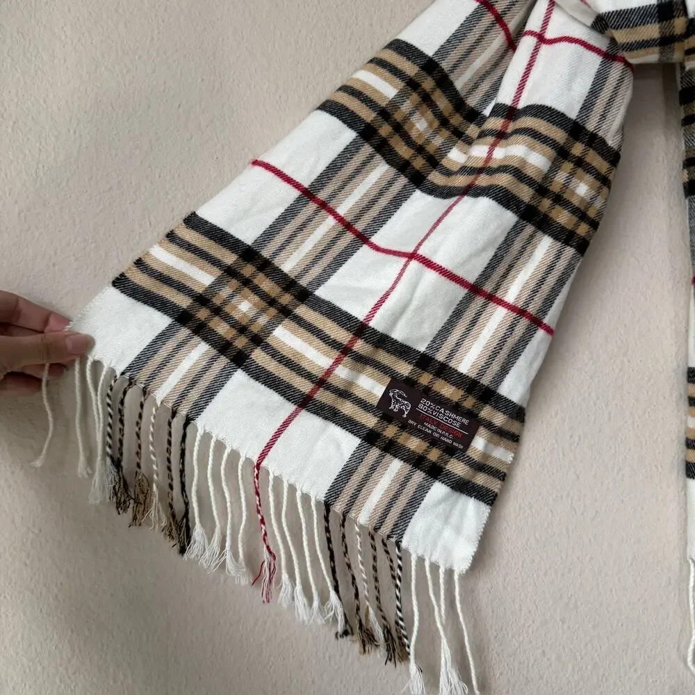 Italy Design Cashmere Blend Plaid Fringe Scarf